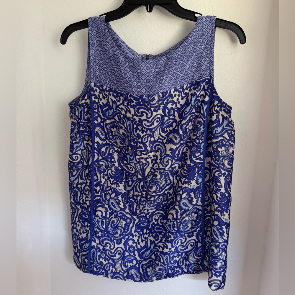 LOFT Blouse Blue and Cream Patterned size s